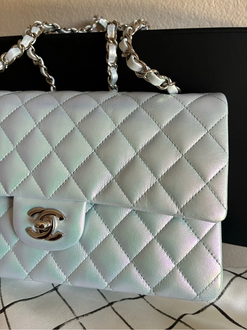 CHANEL Classic Flap Medium Quilted Shoulder Bag Iridescent Ice - RARE